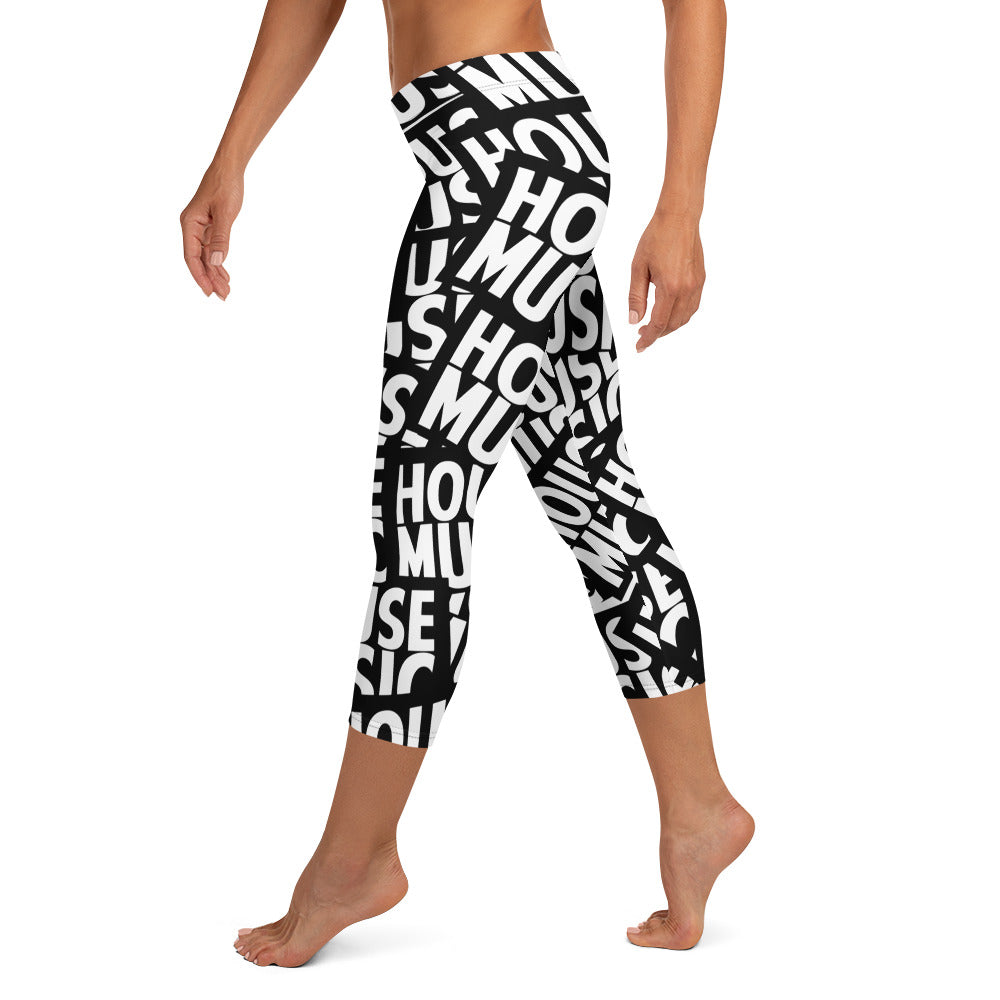 House Music Capri Leggings, Activewear Fitness Leggings, Performance Wear, Workout Pants, Gym Leggings, Music Lover Gift