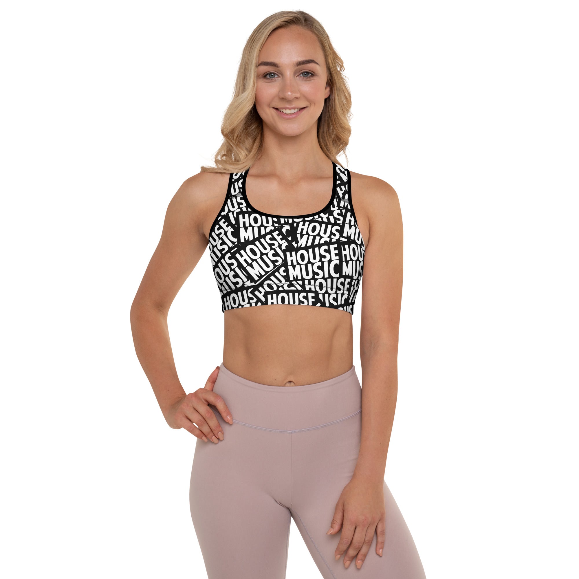 House Music Padded Sports Bra,   Fitness Yoga Sport Bra, Padded Push Up Brassiere, Workout Clothes, Seamless Sporty Bralette, Women's Athletic Wear