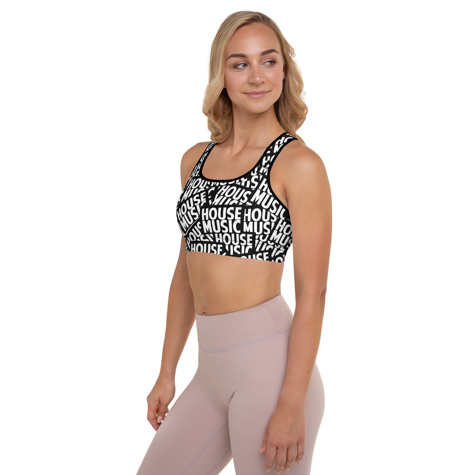 House Music Padded Sports Bra,   Fitness Yoga Sport Bra, Padded Push Up Brassiere, Workout Clothes, Seamless Sporty Bralette, Women's Athletic Wear