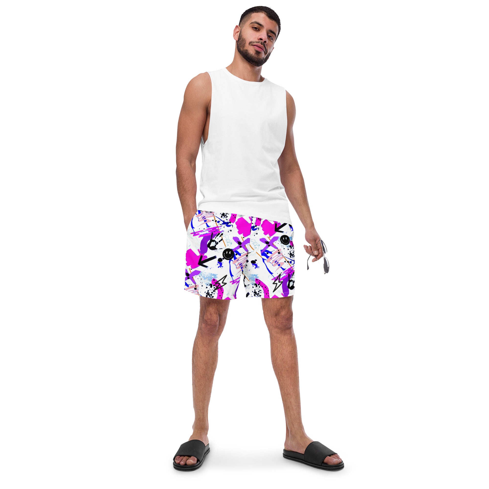 Pink Acid All-Over Print Recycled Swim Trunks