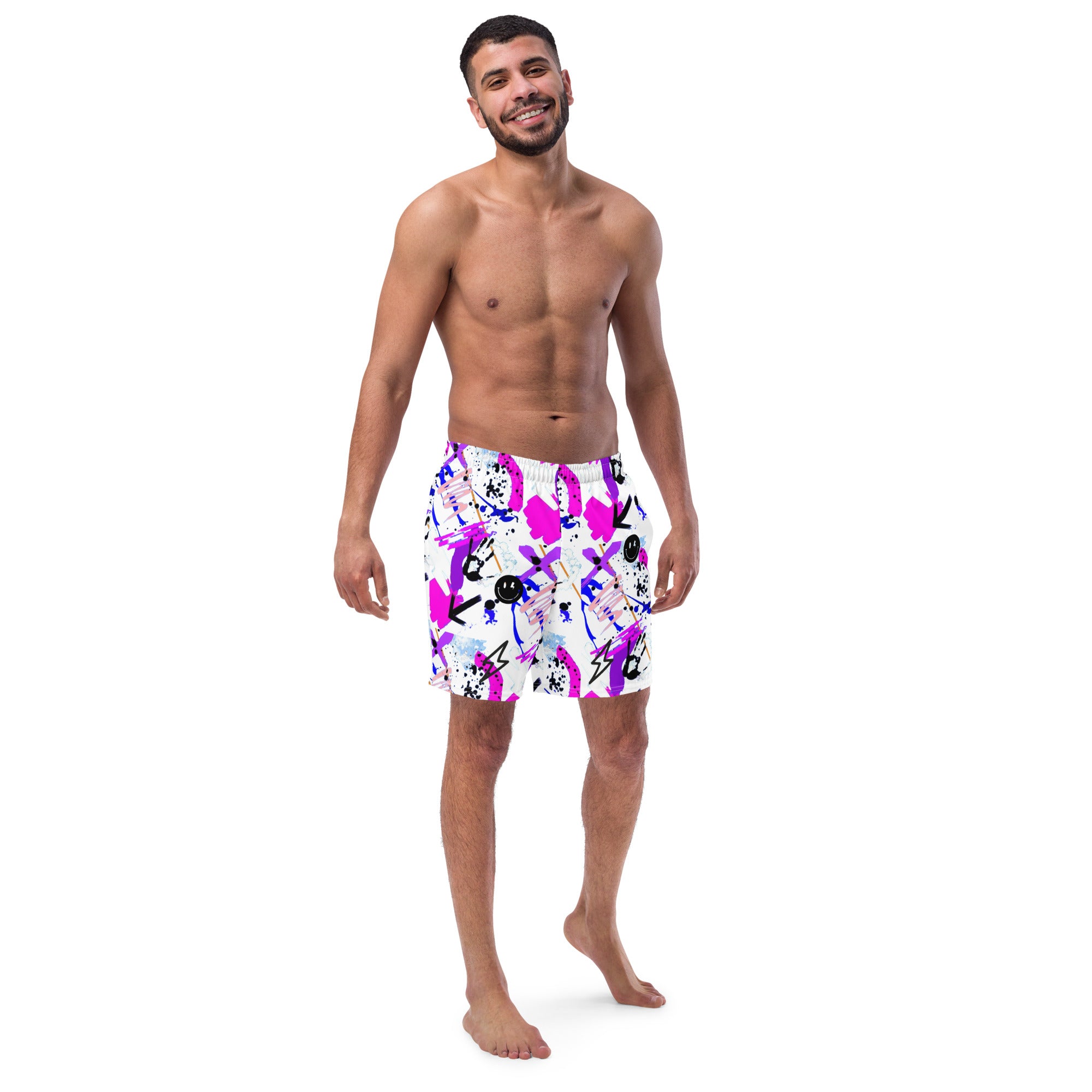 Pink Acid All-Over Print Recycled Swim Trunks