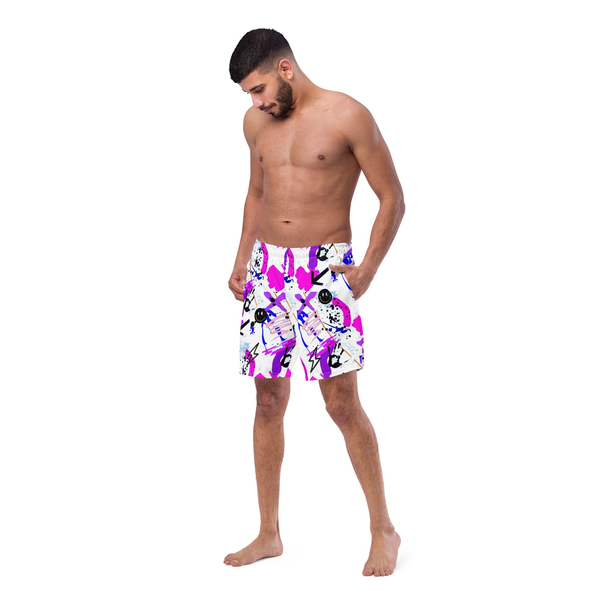 Pink Acid All-Over Print Recycled Swim Trunks